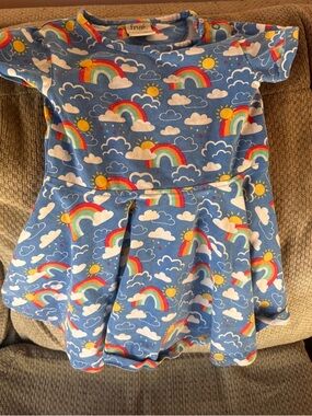 frugi organic cotton toddler 18-24 months Rainbow Print Blue Cotton Dress